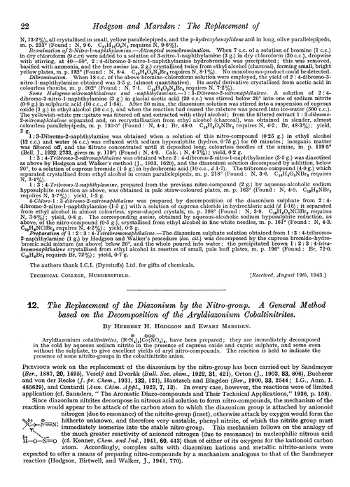 12. The replacement of the diazonium by the nitro-group. A general method based on the decomposition of the aryldiazonium cobaltinitrites