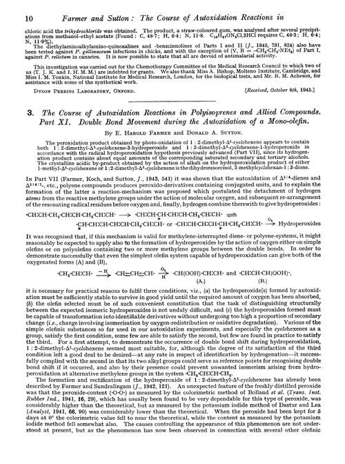 3. The course of autoxidation reactions in polyisoprenes and allied compounds. Part XI. Double bond movement during the autoxidation of a mono-olefin
