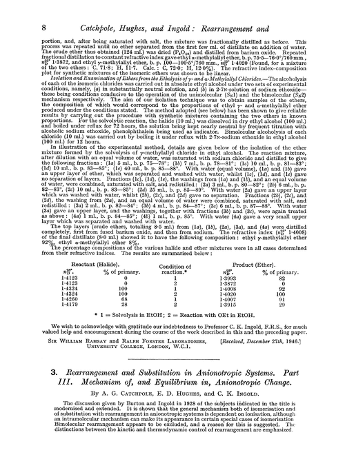 3. Rearrangement and substitution in anionotropic systems. Part III. Mechanism of, and equilibrium in, anionotropic change