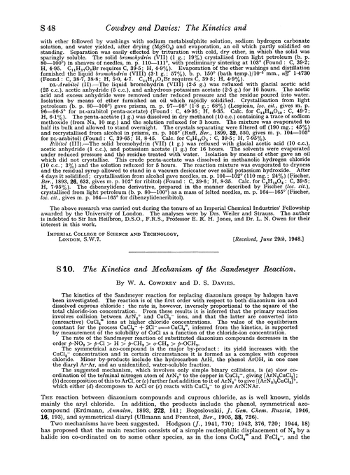 S 10. The kinetics and mechanism of the sandmeyer reaction