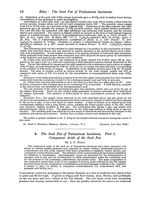 4. The seed fat of Parinarium laurinum. Part I. Component acids of the seed fat
