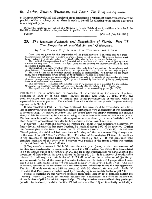 20. The enzymic synthesis and degradation of starch. Part VI. The properties of purified P- and Q-enzymes