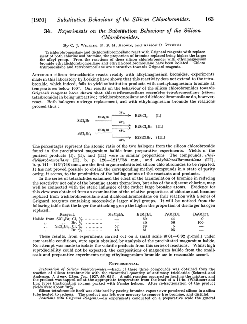34. Experiments on the substitution behaviour of the silicon chlorobromides