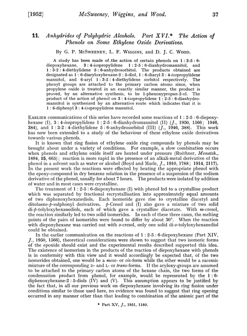 11. Anhydrides of polyhydric alcohols. Part XVI. The action of phenols on some ethylene oxide derivatives