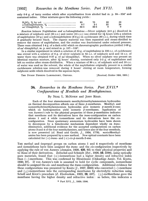34. Researches in the menthone series. Part XVII. Configurations of menthols and menthylamines