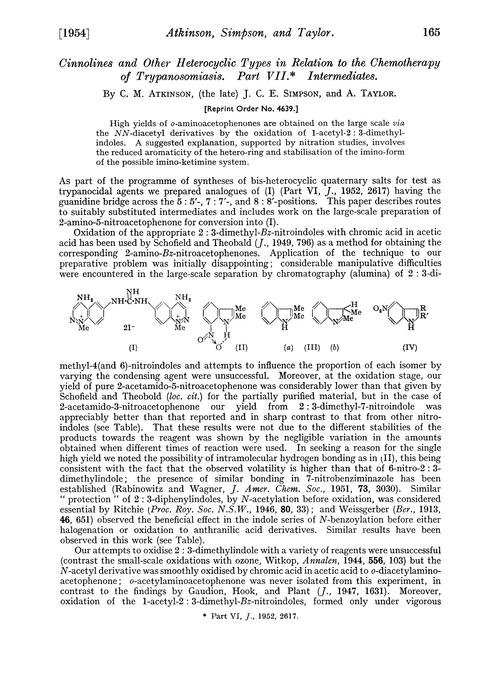 Cinnolines and other heterocyclic types in relation to the chemotherapy of trypanosomiasis. Part VII. Intermediates