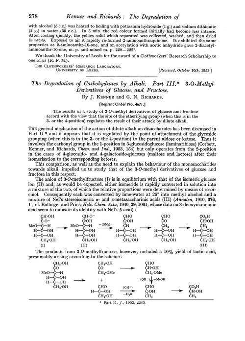 The degradation of carbohydrates by alkali. Part III. 3-O-methyl derivatives of glucose and fructose