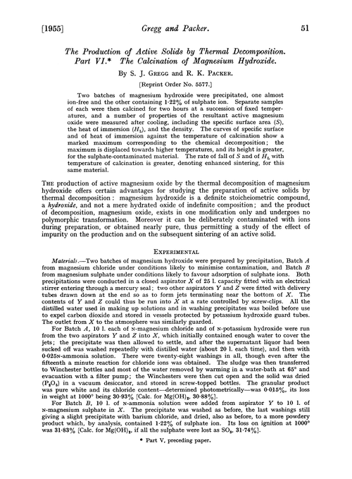 The production of active solids by thermal decomposition. Part VI. The calcination of magnesium hydroxide