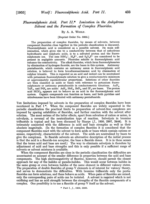 Fluorosulphonic acid. Part II. Ionization in the anhydrous solvent and the formation of complex fluorides