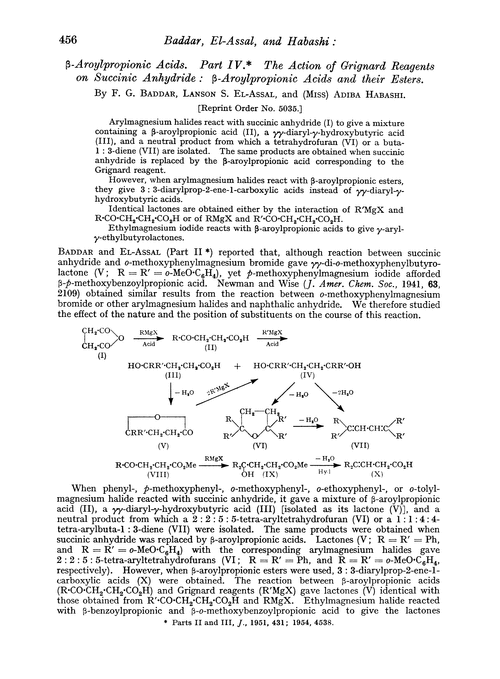 β-Aroylpropionic acids. Part IV. The action of grignard reagents on succinic anhydride: β-aroylpropionic acids and their esters