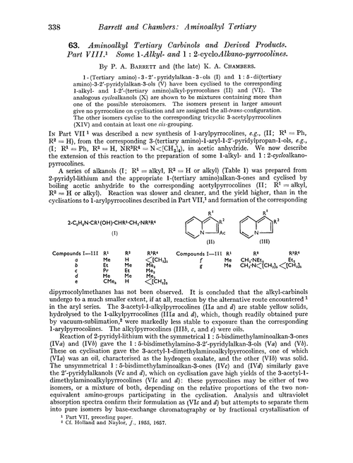 63. Aminoalkyl tertiary carbinols and derived products. Part VIII. Some 1-alkyl- and 1 : 2-cycloalkano-pyrrocolines