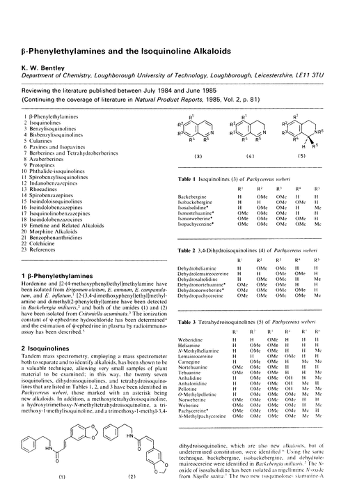 β-Phenylethylamines and the isoquinoline alkaloids