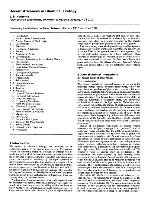 Recent advances in chemical ecology
