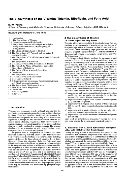 The biosynthesis of the vitamins thiamin, riboflavin, and folic acid