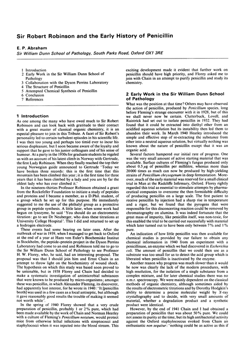Sir Robert Robinson and the early history of penicillin
