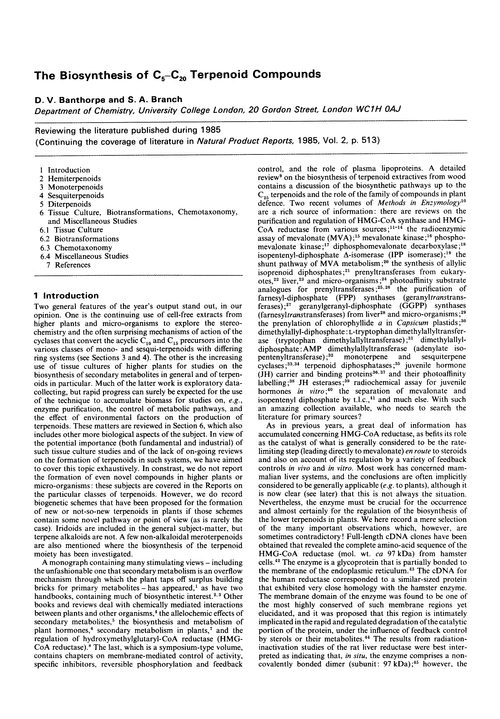 The biosynthesis of C5–C20 terpenoid compounds