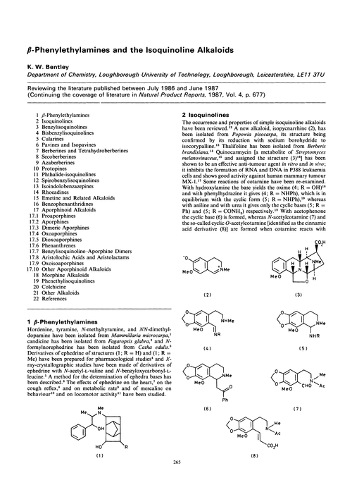 β-Phenylethylamines and the isoquinoline alkaloids