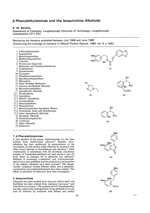 β-Phenylethylamines and the isoquinoline alkaloids
