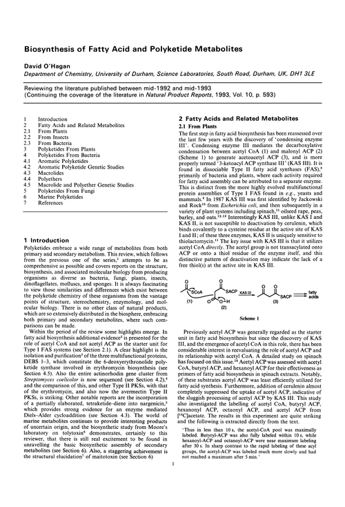 Biosynthesis of fatty acid and polyketide metabolites