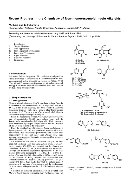 Recent progress in the chemistry of non-monoterpenoid indole alkaloids