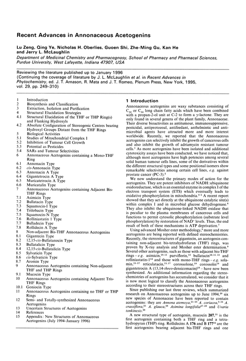 Recent advances in annonaceous acetogenins