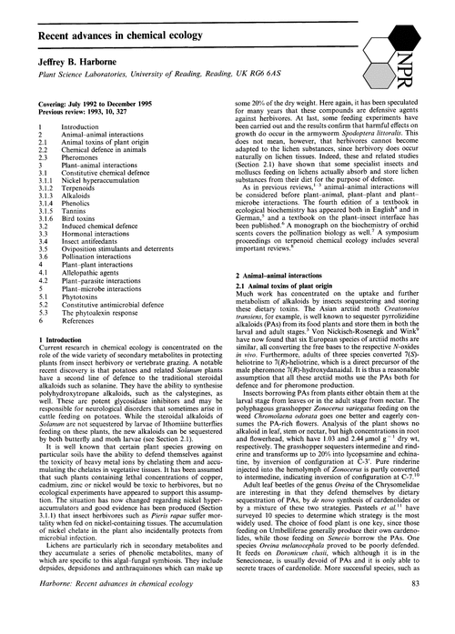 Recent advances in chemical ecology