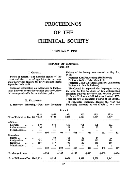 Proceedings of the Chemical Society. February 1960