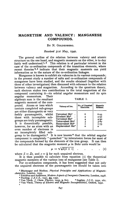 Magnetism and valency: manganese compounds