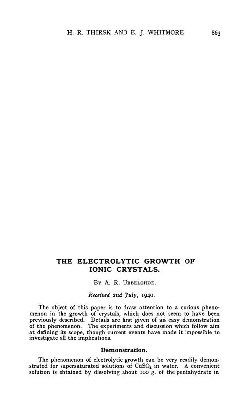 The electrolytic growth of ionic crystals