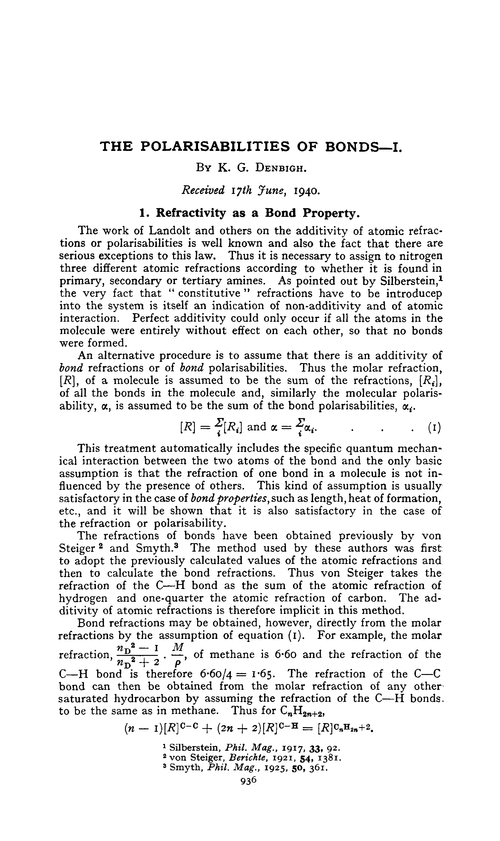The polarisabilities of bonds—I