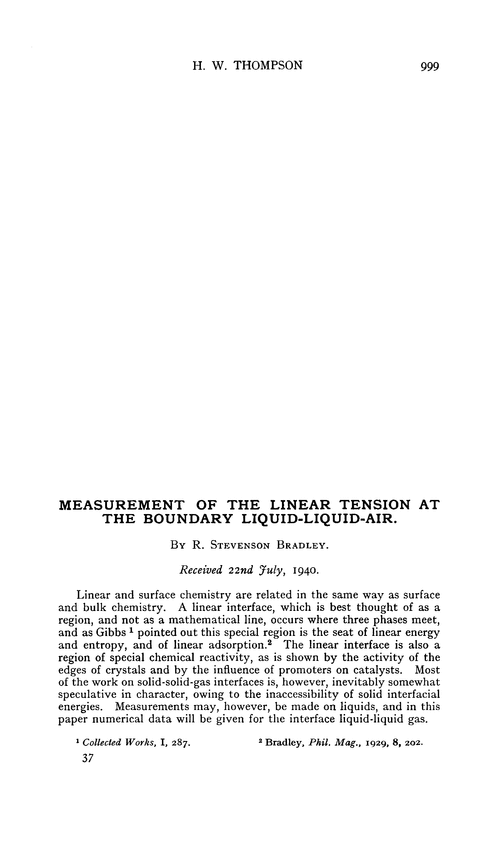 Measurement of the linear tension at the boundary liquid-liquid-air