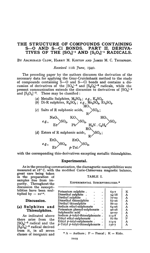 The structure of compounds containing S—O and S—C1 bonds. Part II. Derivatives of the [SO3]–2 and [S2O2]–2 radicals