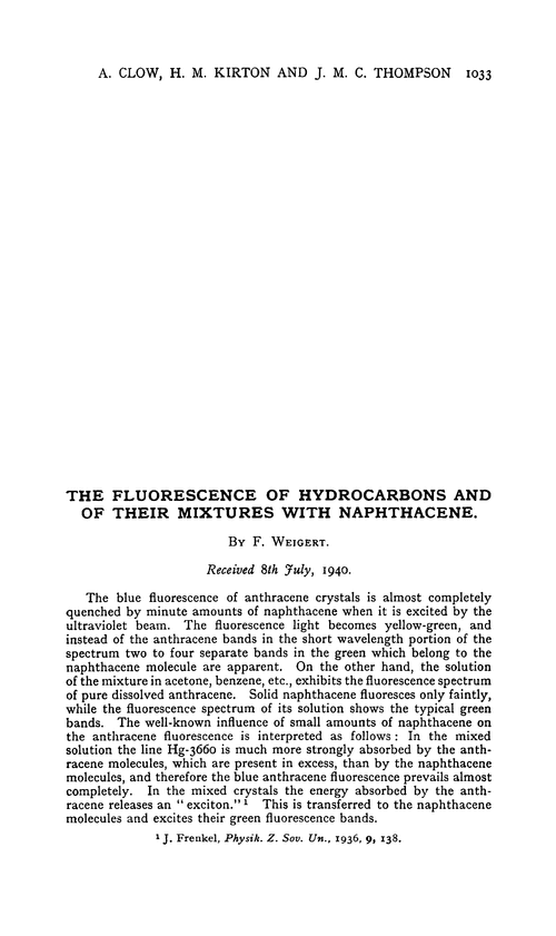 The fluorescence of hydrocarbons and of their mixtures with naphthacene