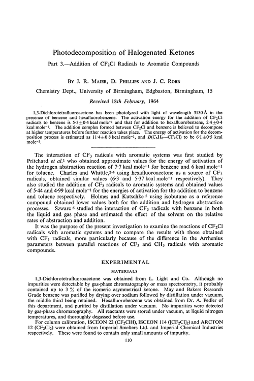 Photodecomposition of halogenated ketones. Part 3.—Addition of CF2Cl radicals to aromatic compounds