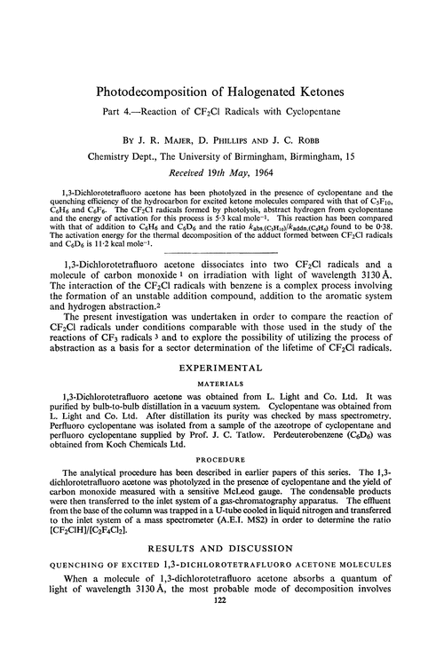 Photodecomposition of halogenated ketones. Part 4.—Reaction of CF2Cl radicals with cyclopentane