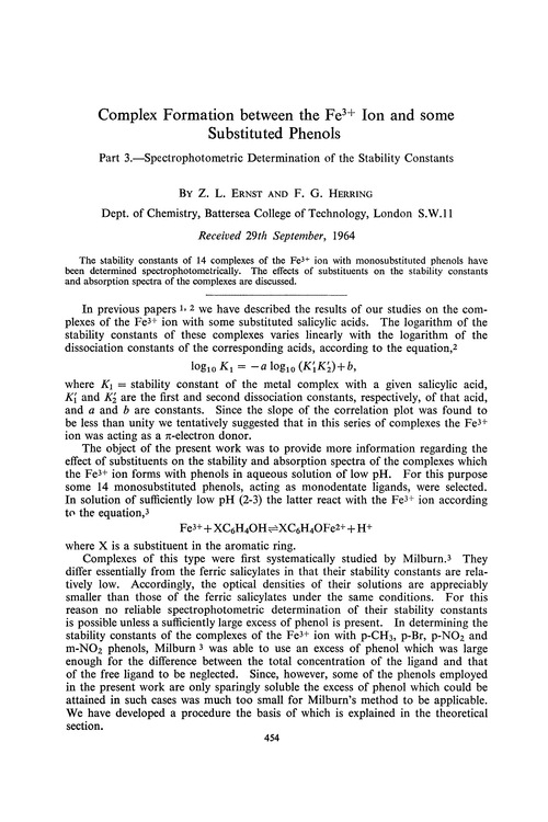 Complex formation between the Fe3+ ion and some substituted phenols. Part 3.—Spectrophotometric determination of the stability constants