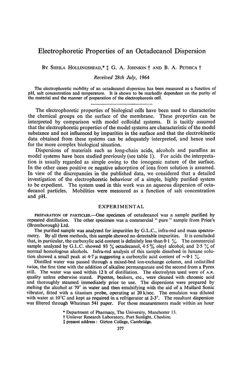 Electrophoretic properties of an octadecanol dispersion