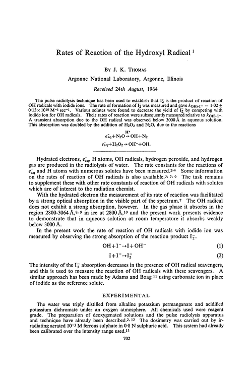 Rates of reaction of the hydroxyl radical