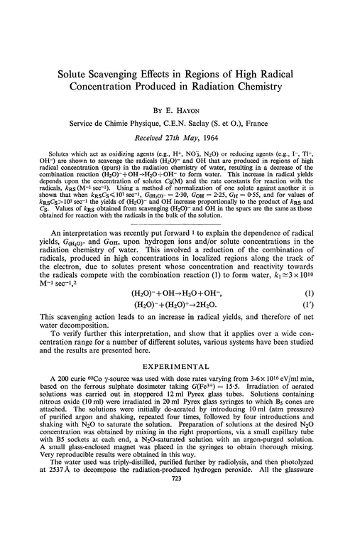 Solute scavenging effects in regions of high radical concentration produced in radiation chemistry