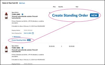 Create a standing order 结账过程中的创建常年订单按钮。