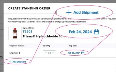 Create a standing order add shipment 创建常备订单流程,以调整数量和增加发货。