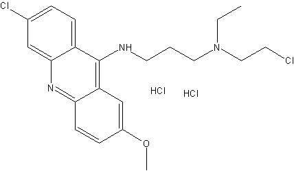 6-氯-9-[3-N-(2-氯乙基)乙氨基]丙胺-2-甲氧基吖啶二盐酸结构式